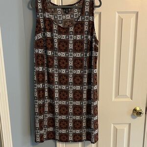 R & M Richards Sleeveless Midi Dress in Brown and Black Geometric Print